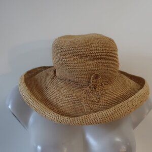 Womens Helen Kaminski Pure Raffia Straw Natural Sun Hat W/ Tie M